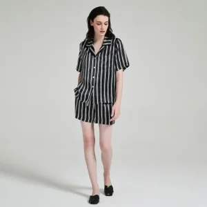 19momme 100% Mulberry Silk Short Sleeve Shorts Pajamas Women's Striped Casual Loungewear Summer Lapel Pajama Sleepwear Nightwear - AliExpress Women's Sleep & Lounge