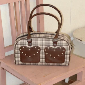 EeerAronster Wish Brownie Heart Pattern Plaid Underarm Bag Single Shoulder Boston Bowling Bag Unisex Original Design Summer Bag - AliExpress Women's Handbags
