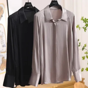 Long Sleeve Silk Shirt Women's Shoulder Insert OL Commute Fashion Original Design Loose Fit Moisture Wicking Thin M... - AliExpress Shirts & Blouses