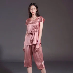 19MM Heavy Silk Shirt Top and Pants Two-Piece Pajama 100% Mulberry Silk Short Sleeve Pajamas Homewear Summer Sleep Loungewear PJ - AliExpress Women's Sleep & Lounge