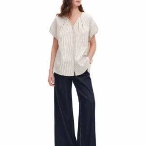 Elegant Stripe Shirt Women's Casual Loose Fit Short Sleeve Floral Bud Top Fashionable Summer New Arrival Cotton Shirt - AliExpress Shirts & Blouses