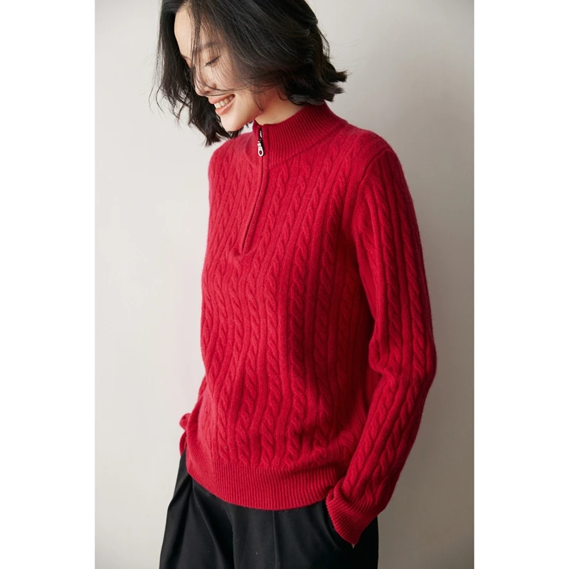 Women Thick Cashmere Pullovers Mock-neck Sweater Autumn Winter Casual Long Sleeve Twist Flower 100% Cashmere Knitwear Clothing - AliExpress Sweaters&Jumpers