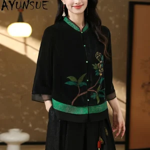 AYUNSUE 100% Real Mulberry Silk Velvet Blouse for Women Chinese Style Women Tops Autumn Vintage Women Clothing 2026 Blusas Mujer - AliExpress Shirts & Blouses