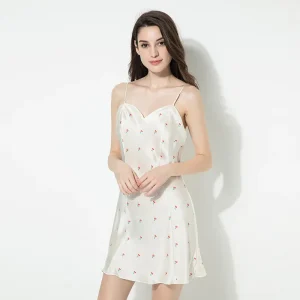 19MM 100% Real Mulberry Silk Cute Cherry Print Women's V Neck Slip Nightdress Sweet Sleeveless Sexy Sleepwear for Daily Nighties - AliExpress Women's Sleep & Lounge