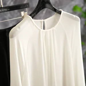 Heavyweight 23 Momme Silk Chiffon White  Silk Shirt Collar Fold Original Design Straight Cut Long Sleeve Women's Top - AliExpress Shirts & Blouses