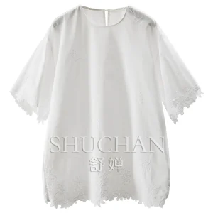 French Simplified Design Sense Embroidery Lace 100% Cotton Short Sleeve Shirt Women's 52W0 - AliExpress Shirts & Blouses