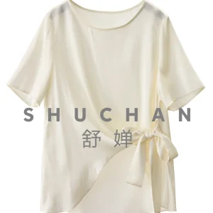Elegant Concave Shape Blouse Light Luxury Silk Double Joe Hem Knotted Short-sleeved Shirt Women's 56J4 - AliExpress Shirts & Blouses