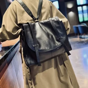 Casual Women Fashion Genuine Leather Black Backpack Unisex Harajuku Solid Color Flap School Bag Office Large Capacity Backpack - AliExpress Women's Handbags