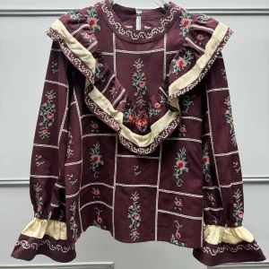 Retro Floral Embroidery Long Sve irt round Ne Bubble Sve Cotton Ladies Faion Spring Autumn New Arrival Women's irt - AliExpress Shirts & Blouses