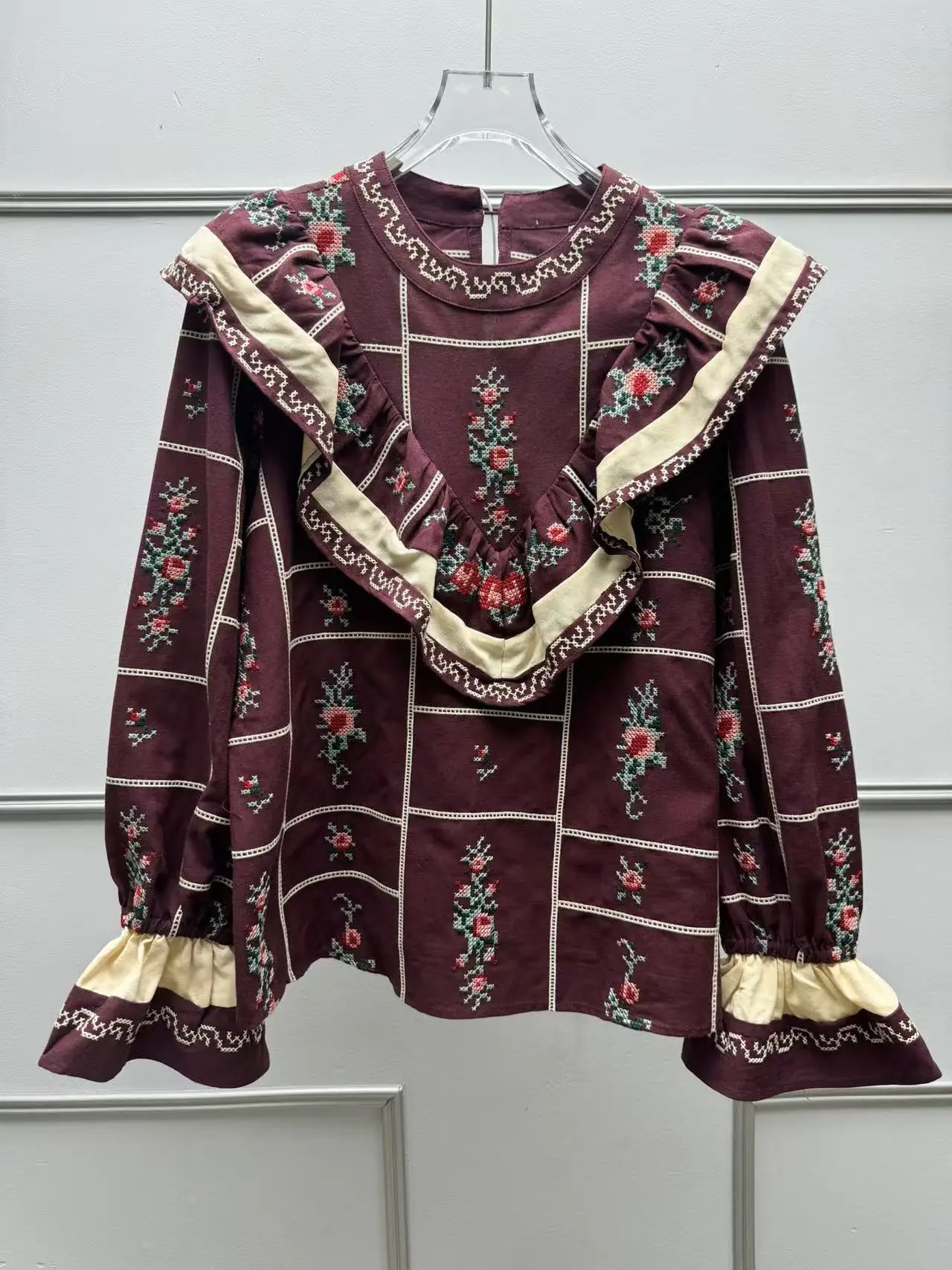 Retro Floral Embroidery Long Sve irt round Ne Bubble Sve Cotton Ladies Faion Spring Autumn New Arrival Women's irt - AliExpress Shirts & Blouses