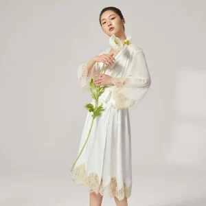 Women 19 Momme Mulberry Silk Robe French Lace Luxury Nightgown Set Bridal Loungewear Gift - AliExpress Women's Sleep & Lounge