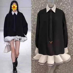 Loose Sweatshirt Dress Black Doll Collar Women's Dress Spring New Style Comfortable Long Sleeve Pure Color Button Closure - AliExpress Shirts & Blouses