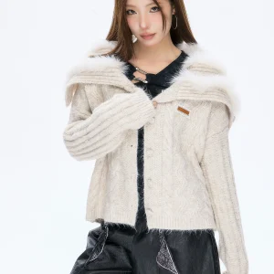 ISNI Store Women's Knitted Open Cardigan Loose Sweet Sle Autumn Winter New Arrival Large Fur Collar Polyester Fiber - AliExpress Sweaters&Jumpers