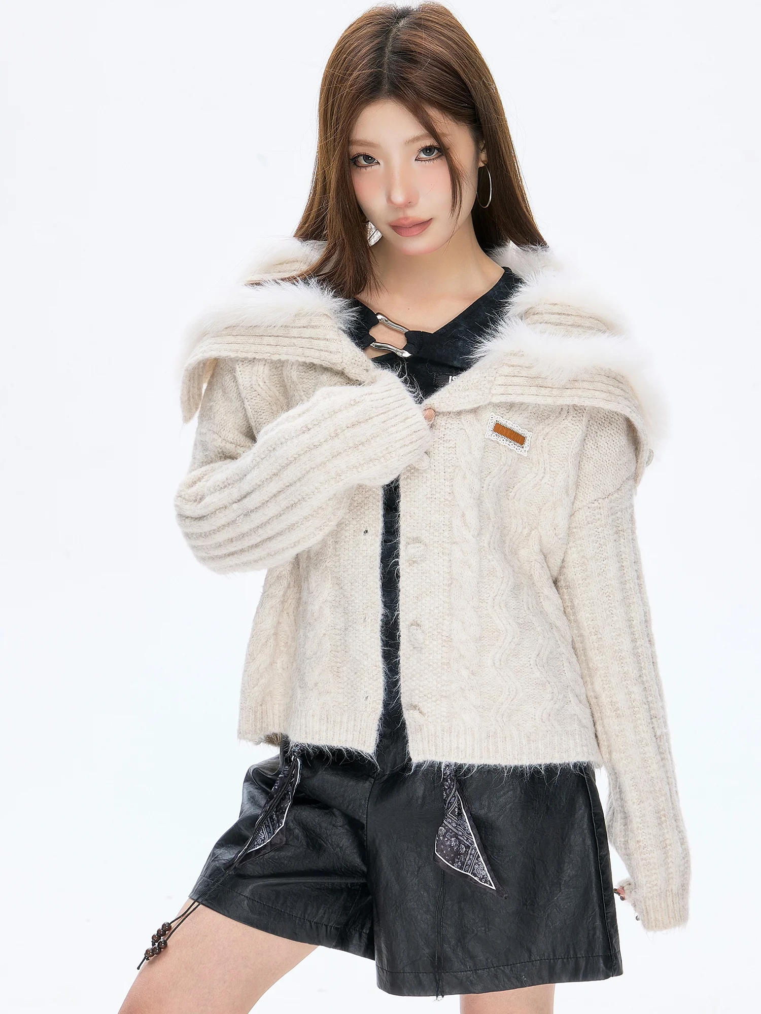 ISNI Store Women's Knitted Open Cardigan Loose Sweet Sle Autumn Winter New Arrival Large Fur Collar Polyester Fiber - AliExpress Sweaters&Jumpers