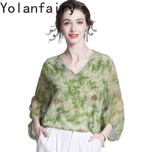 YOLANFAIRY 100% Natural Mulberry Silk Blouses for Woman Spring Summer 2026 Gentle High-end Womens Tops Printed Elegant Shirt - AliExpress Shirts & Blouses