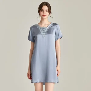 100% Real Silk Short-sleeved Mini Nightdress Pajama Woman Sexy Lingeries Nightgown Summer Soft Chemise Homewear Thin Sleepshirt - AliExpress Women's Sleep & Lounge