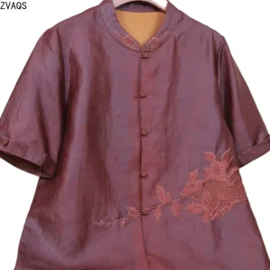 ZVAQS 100% Mulberry Silk Woman Clothes 2026Heavy Embroidery Xiangyunsha Shirt High-end Loose Plus Size Casual Women Tops 고퀄 티셔츠 - AliExpress Shirts & Blouses