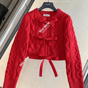 High-End European Style Women's Knitted Sweater Belted Short Style Commute Fashion Low round Neck Long Sleeve Chinese Production - AliExpress Sweaters&Jumpers