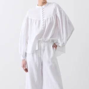 Women's Design Sensation Spring Summer Linen High Loose Stand Collar Long Sleeve Lantern Sleeve Doll Shirt Top - AliExpress Shirts & Blouses