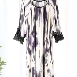 Mid- long sleeve nightgown women's summer models breathable large size ink print modal lace pajamas - AliExpress Women's Sleep & Lounge