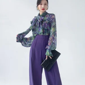 Aksaya Vintage Sle Long Sve Printed Loose Women's irt Faionable Hong Kong Sle Spring Autumn Season Breathable Poly... - AliExpress Shirts & Blouses