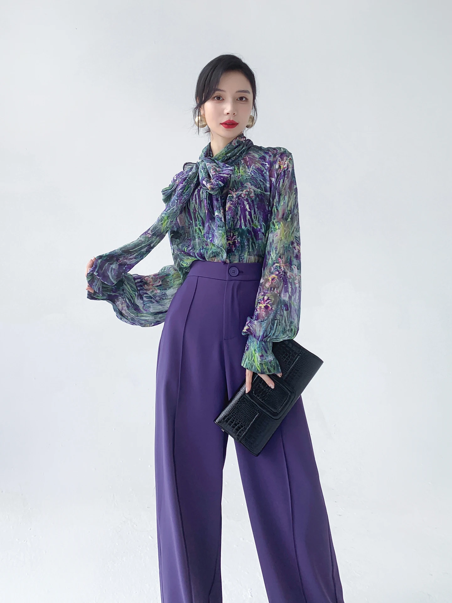 Aksaya Vintage Sle Long Sve Printed Loose Women's irt Faionable Hong Kong Sle Spring Autumn Season Breathable Poly... - AliExpress Shirts & Blouses