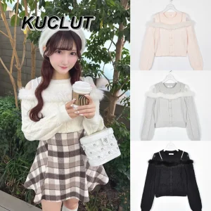 Autumn Winter Sweaters Top Off-Shoulder Knitted Sweater for Women Diamond Pattern Short Slim Cardigan New Japanese Style - AliExpress Sweaters&Jumpers