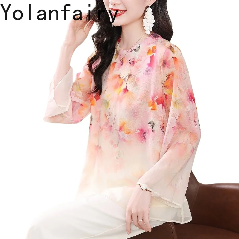 YOLANFAIRY Luxury 100% Real Mulberry Silk Shirts for Woman Spring Summer Fashion Floral Blouses Elegant Womens Tops Tee Shirt - AliExpress Shirts & Blouses