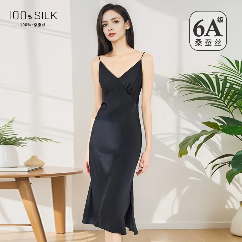2025 New Women's High-End Silk Nightgown 100% Mulberry Silk Slim Fitting V Neck Sexy Backless Design with Adjustable Straps - AliExpress Women's Sleep & Lounge