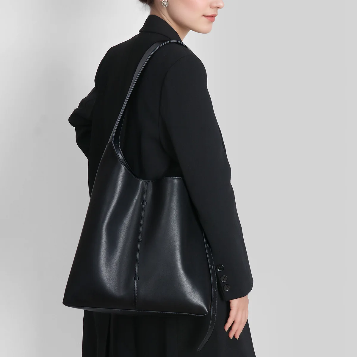High-end Luxury Genuine Leather Women's Large Capacity Underarm Shoulder Tote Top-handle Bags Fashion Splicing Bucket Designer - AliExpress Women's Handbags