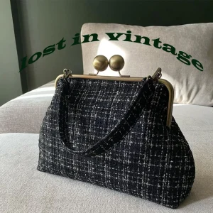Lost In Vintage Black Tweed Fabric Purse Multiple Ways Handbag or Shoulder Bag Metal Frame Kiss Lock Evening Clutch 33x25x10cm - AliExpress Women's Handbags
