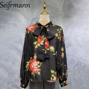 Seifrmann 2026 Spring Women's New Fashionable High Quality frenulum Collar Long Sleeve Silk Printed Shirt - AliExpress Shirts & Blouses