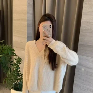 Seeyouiceland Jasmine  Fur V-Ne Sweater Spring 2024 Ladies Faion Camere Blend Nylon Other Materials Premium Quali - AliExpress Sweaters&Jumpers