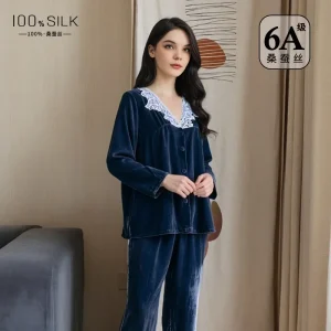 Elegant French Style Mulberry Silk Pajama Set Women Winter Velvet Long Sleeve Shirt & Pants Pajamas Loungewear Outdoor Homewear - AliExpress Women's Sleep & Lounge