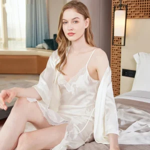 Luxury Silk Nightwear for Women Sexy Lace Trim Split Slip Dress & Robe 100% Mulberry Silk Kimono Bridal Morning Gown Loungewear - AliExpress Women's Sleep & Lounge