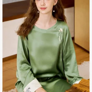 6A Grade 100% Mulberry Silk Long Sleeve Sleep Dress Women's Chinese Style Embroidered Satin Pajamas Nightgown Summer Loungewear - AliExpress Women's Sleep & Lounge