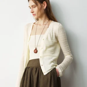 Openroles Women's Slim Fit Knitted Cardigan Bamboo Texture Linen Micro Translucent V-ne ort Svel Spring Faion - AliExpress Sweaters&Jumpers