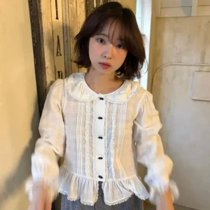 MOSA Lace Trim Doll Collar Women's irt Loose Layering Top Commute Sle Long Sve Girls' Daily Wear Chinese Made - AliExpress Shirts & Blouses