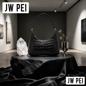 Simple Solid Black JW PEI Croc Texture Handbag Ladies JW PEI Retro Slim Underarm Hobo Shoulder Bag - AliExpress Women's Handbags