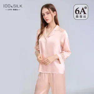 Women's Spring Summer Pure Silk Pajamas Set V Neck Short Sleeve Button up Solid Color Elegant Sleepwear Home Loungewear - AliExpress Women's Sleep & Lounge