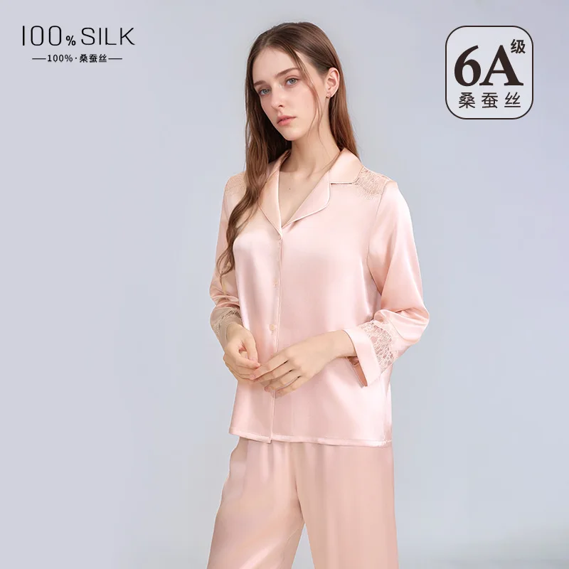 Women's Spring Summer Pure Silk Pajamas Set V Neck Short Sleeve Button up Solid Color Elegant Sleepwear Home Loungewear - AliExpress Women's Sleep & Lounge