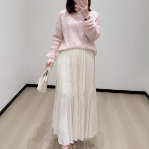 Soft Cozy Hollow out Long Sve Knitted Sweater Women's Casual Loose Fit round Ne Knitwear Comfortable Sea  Wool - AliExpress Sweaters&Jumpers