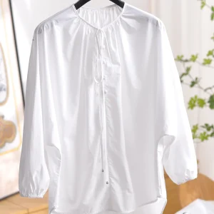 Classic Natural 100 High-stitch Cotton Hand-tied Gauze round Neck Long Sleeve Shirt Top Women's Comfortable Breathable Loose Fit - AliExpress Shirts & Blouses