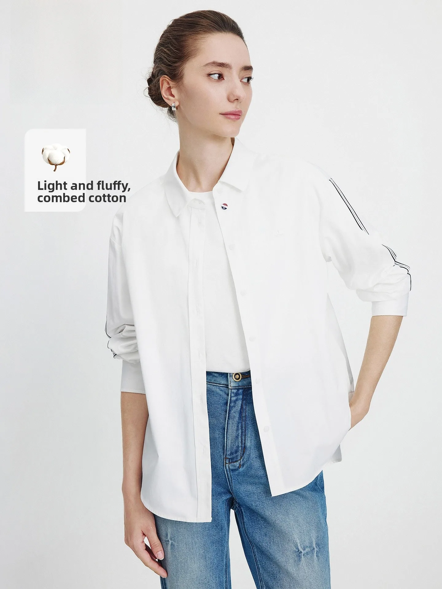 Navigare White Long Sleeve Shirt Women's Spring New Style Commute Casual Loose Fit Windproof Pure Color Button up Shirt - AliExpress Shirts & Blouses