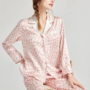 19 Momme 100% Real Mulberry Silk Printed Women Satin Pajama Set Long Sleeve Button-Down Tops & Long Pants Sleepwear Loungewear - AliExpress Women's Sleep & Lounge
