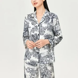 22MM 100% Mulberry Silk Women Print Pajama Set Long Sleeve Lapel Button Up Tops Elastic Waist Trousers Sleepwear Lounge Sets PJS - AliExpress Women's Sleep & Lounge