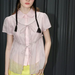 Spring 2026 New Style Women's Shirt Blouse Doll Collar Fake Two-Piece Cotton Short Sleeve Breathable Moisture-Wicking Street ... - AliExpress Shirts & Blouses