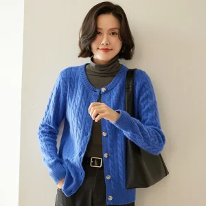 O-neck Cable Knit Button Cardigan Casual Versatile 2025 Women's Soft Sweater Spring Autumn Winter Female Tops 100% Cashmere Tops - AliExpress Sweaters&Jumpers