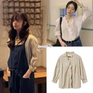 Viaplain 2025 New Long Sleeve Women's Shirt Pure Color Micro Transparent Gauze Hem Anti UV Korean Style Loose Fit Cotton Blend - AliExpress Shirts & Blouses