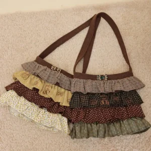 New Original Fashion Splicing Color Contoasting Lotus Leaf Ruffle Woolen Hemp Vertical Square Single Shoulder Diagonal Cross Bag - AliExpress Women's Handbags